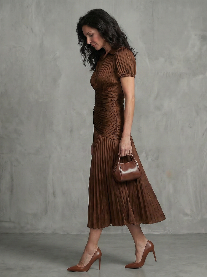 Cordelia | Pleated Waistline Stripe Midi Dress