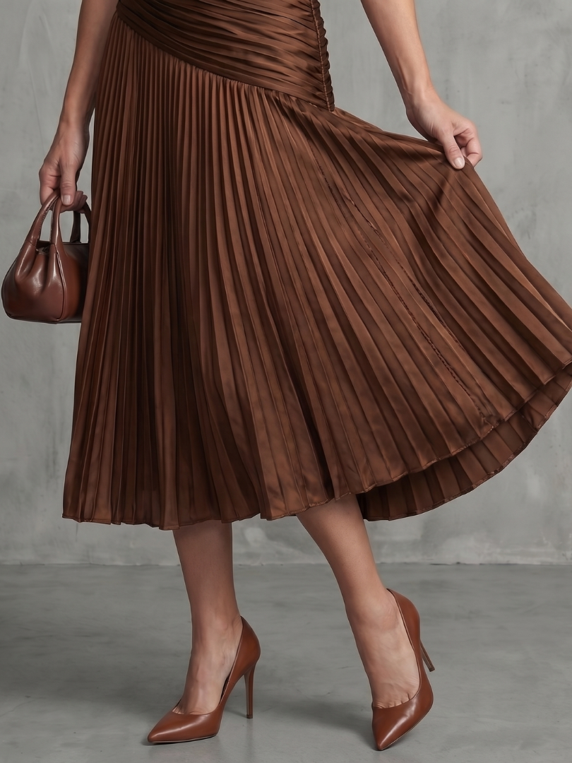Cordelia | Pleated Waistline Stripe Midi Dress