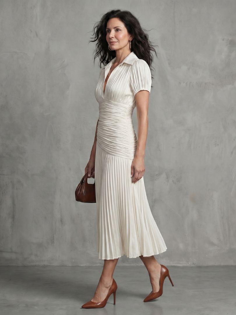 Cordelia | Pleated Waistline Stripe Midi Dress