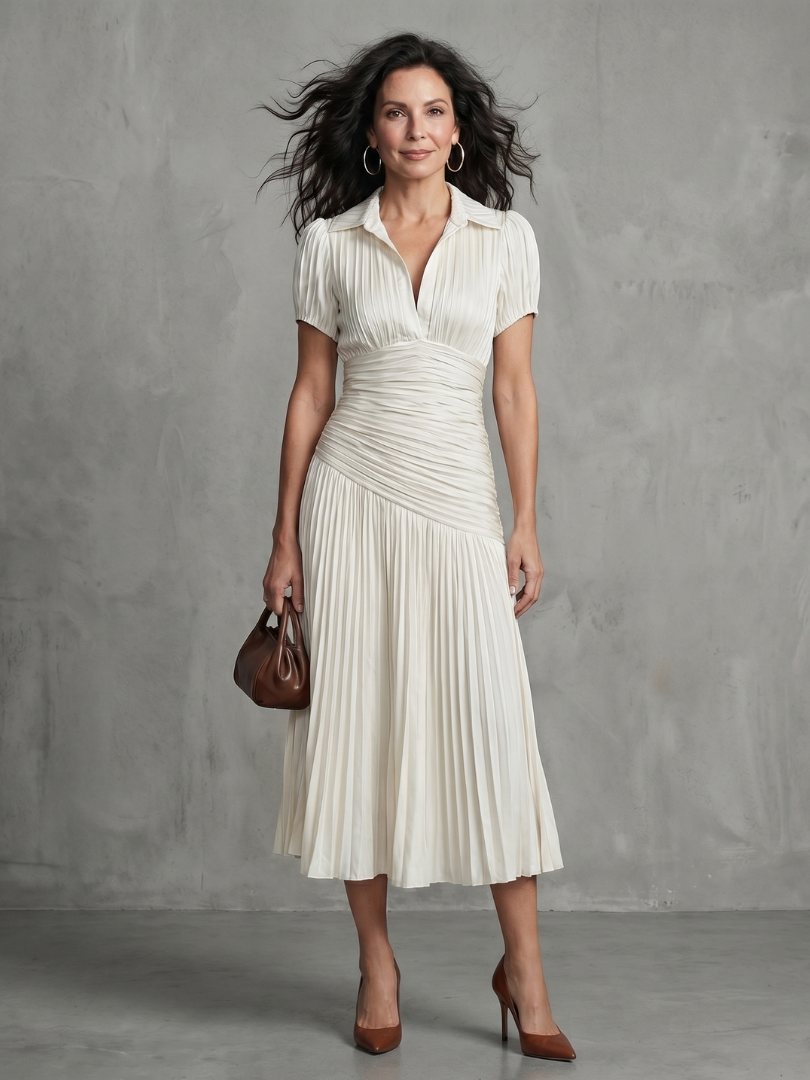 Cordelia | Pleated Waistline Stripe Midi Dress