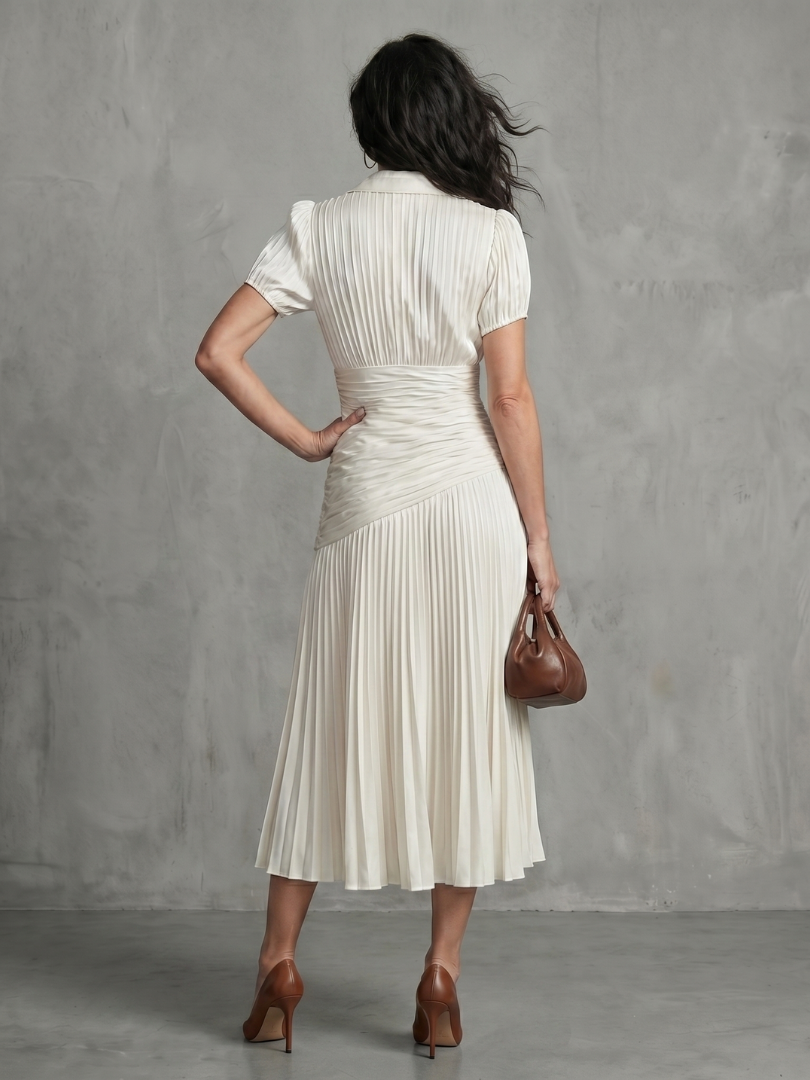 Cordelia | Pleated Waistline Stripe Midi Dress