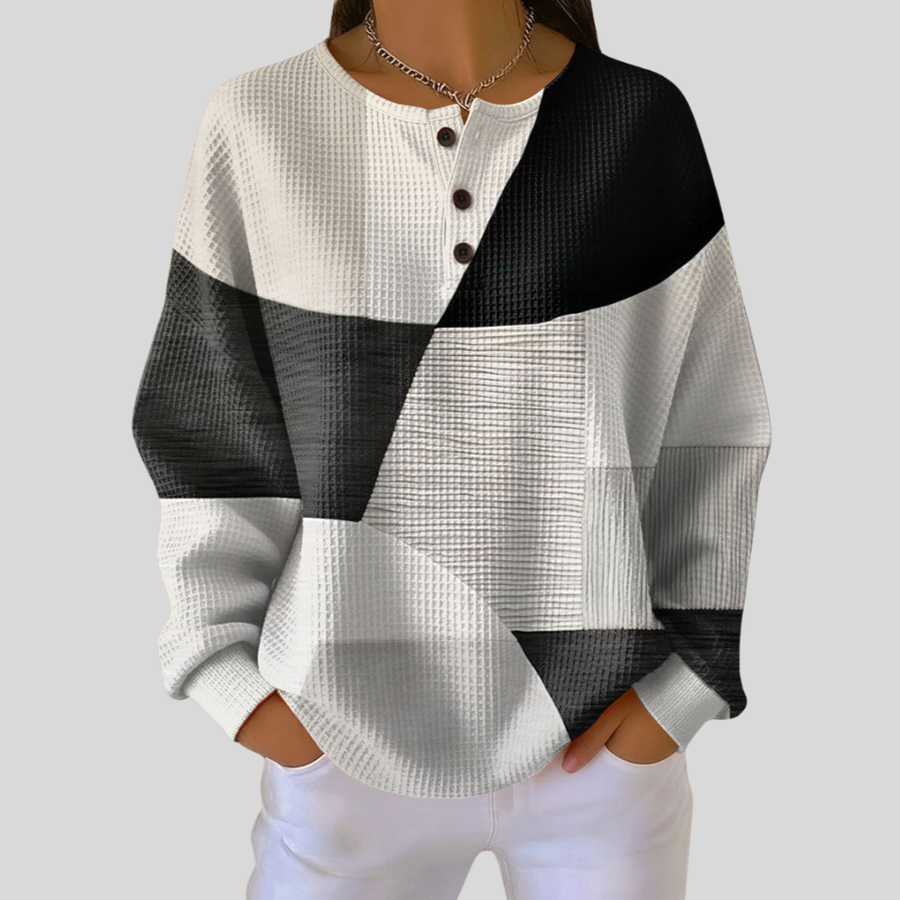 Almira Waffle Knit Henley Sweatshirt