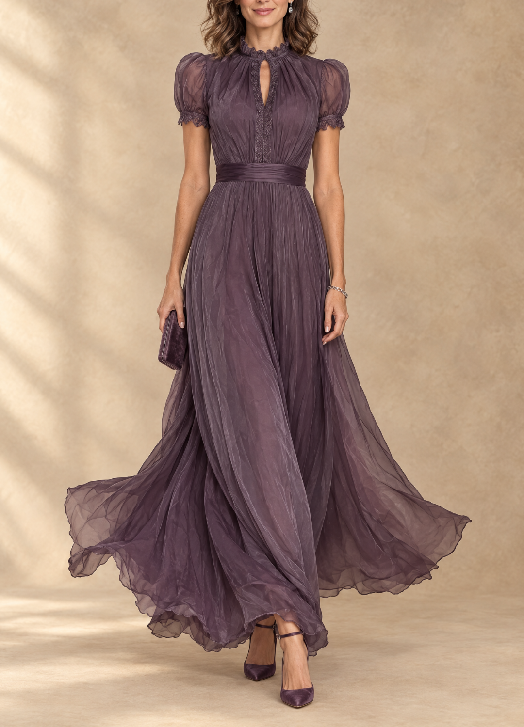 Elia Gathered Waist Keyhole Maxi Dress