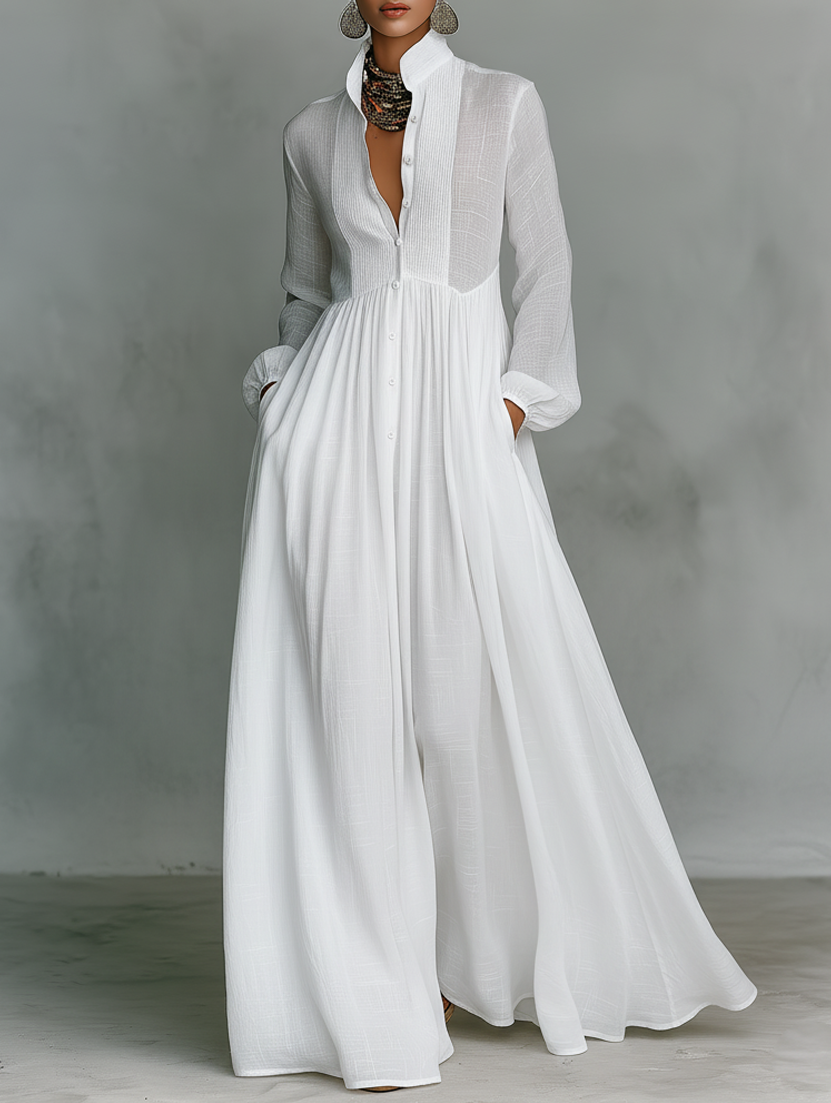 Fizza Flowing Button-Front Maxi Dress