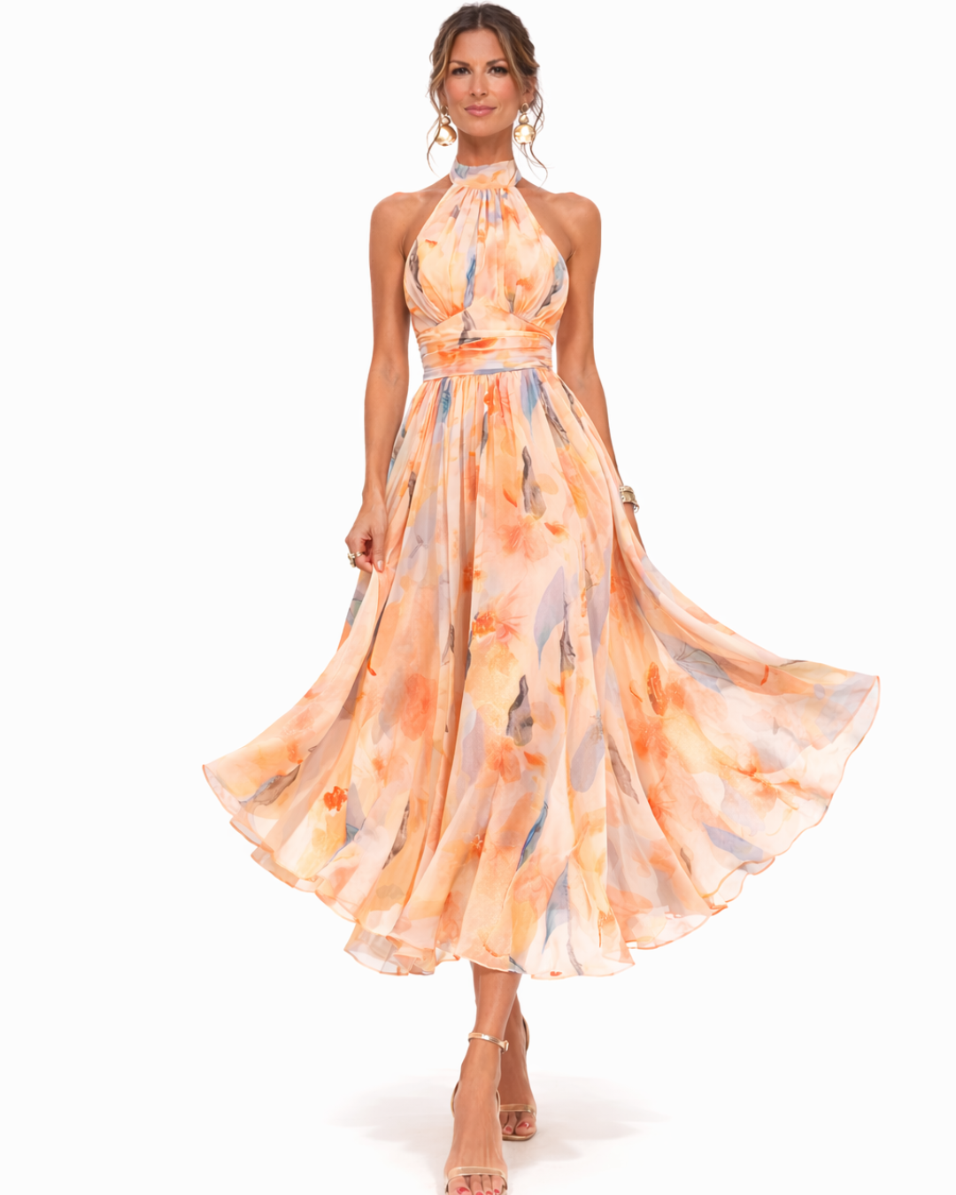 Iselle | Aurora Halter Neck Watercolor Print Dress