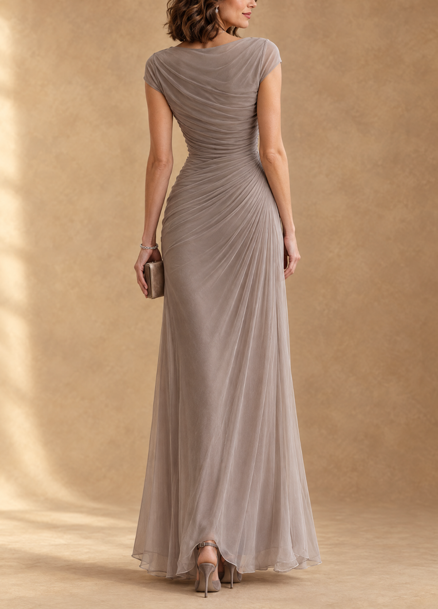 Cynthia Cowl Neck Draped Mesh Maxi Dress