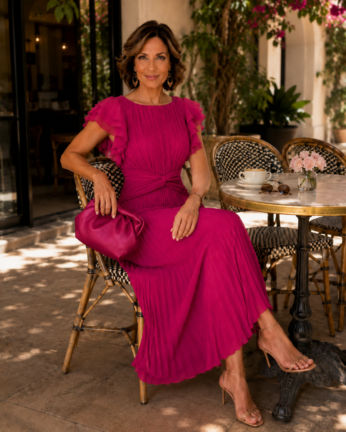 Neila | Pleated Flutter-Sleeve Maxi Dress