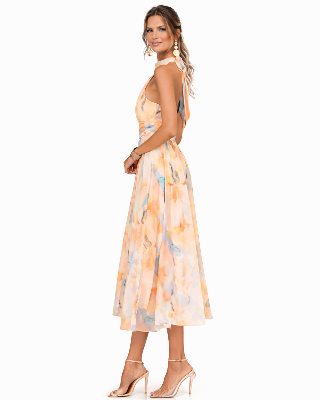 Iselle | Aurora Halter Neck Watercolor Print Dress