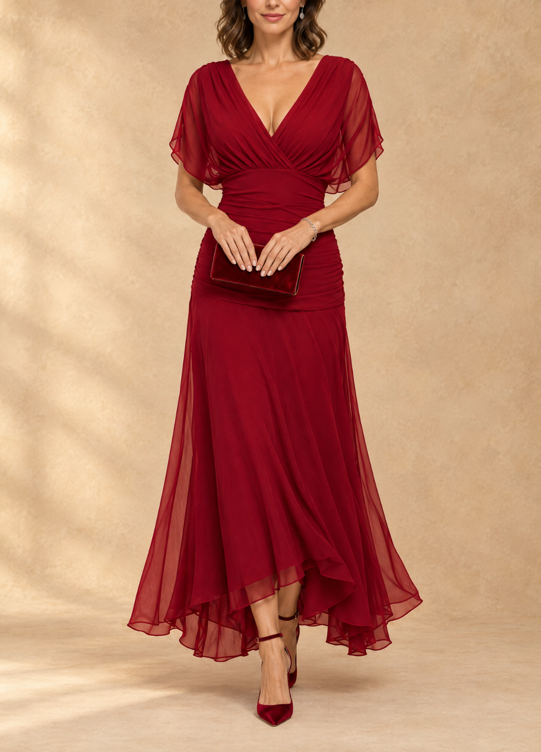 Emma Draped V-Neck Evening Maxi Dress