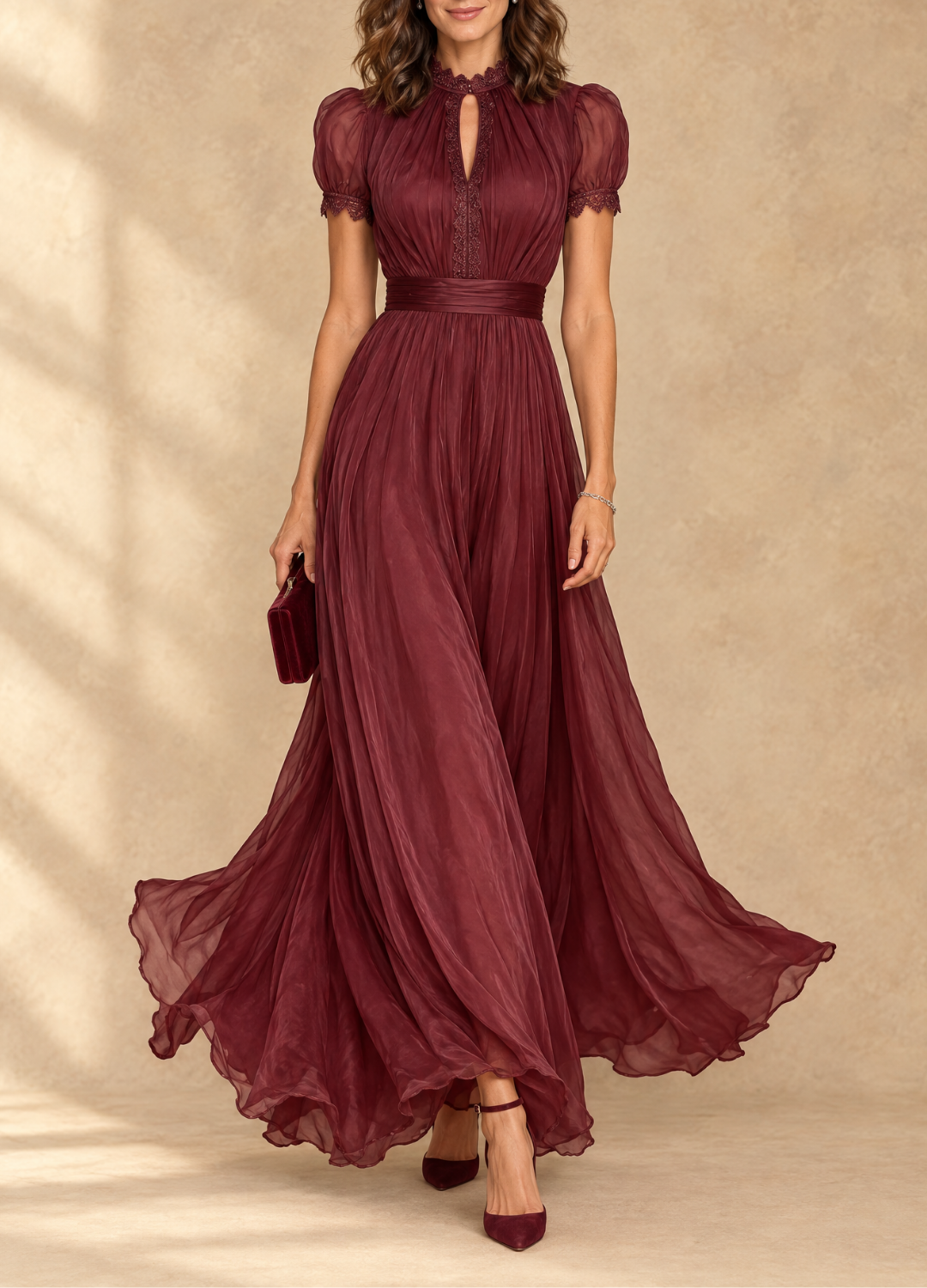 Elia Gathered Waist Keyhole Maxi Dress