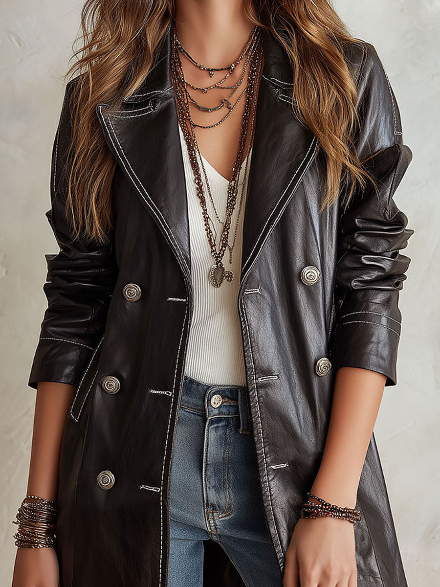 Octavia Double-Breasted Eco-Leather Trench Coat