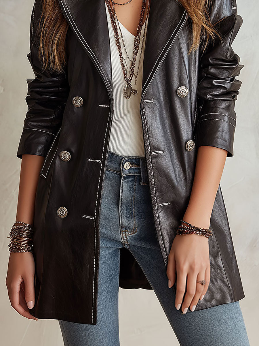 Octavia Double-Breasted Eco-Leather Trench Coat