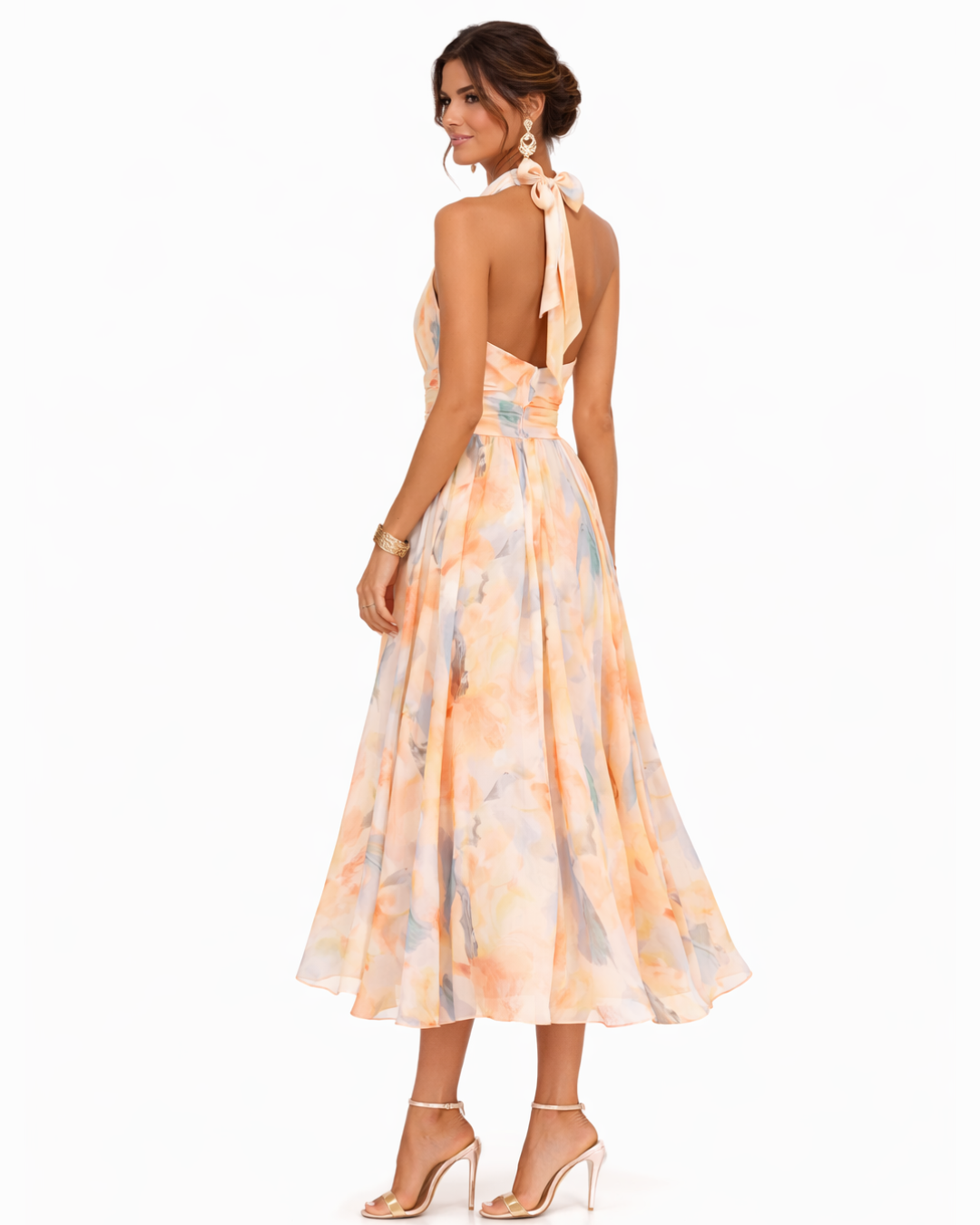 Iselle | Aurora Halter Neck Watercolor Print Dress