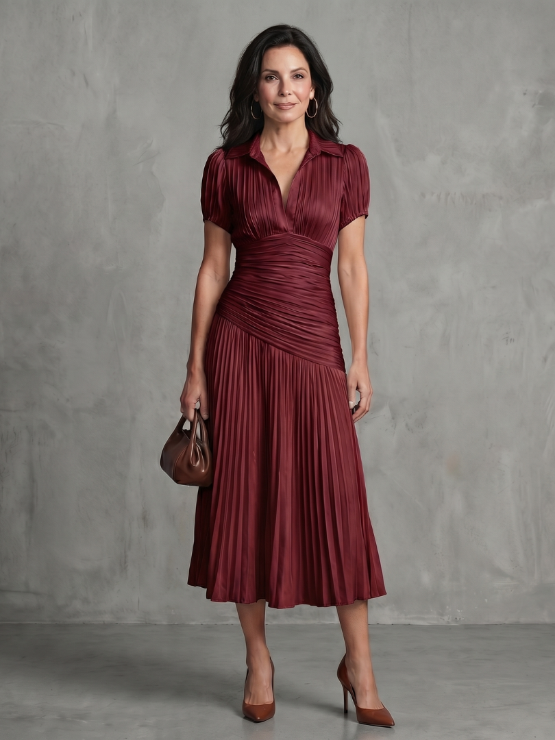 Eloise | Pleated Waistline Stripe Midi Dress