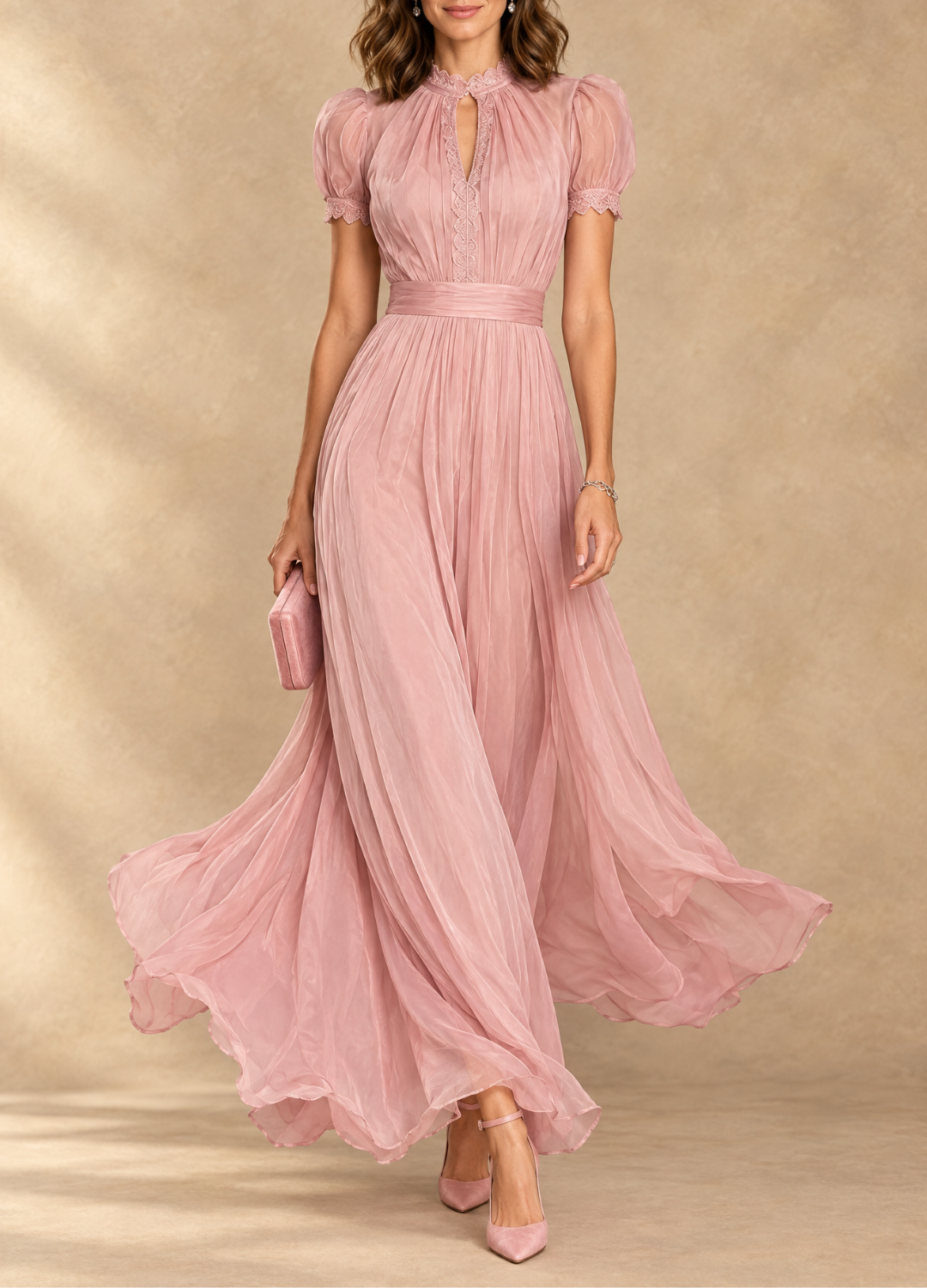 Elia Gathered Waist Keyhole Maxi Dress