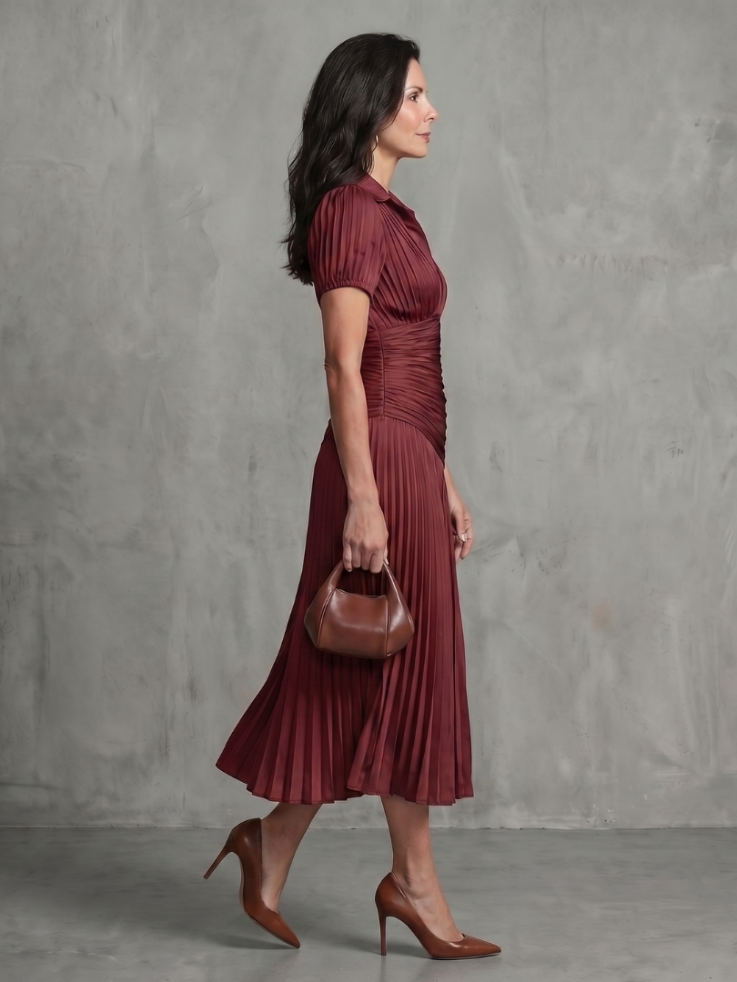 Eloise | Pleated Waistline Stripe Midi Dress