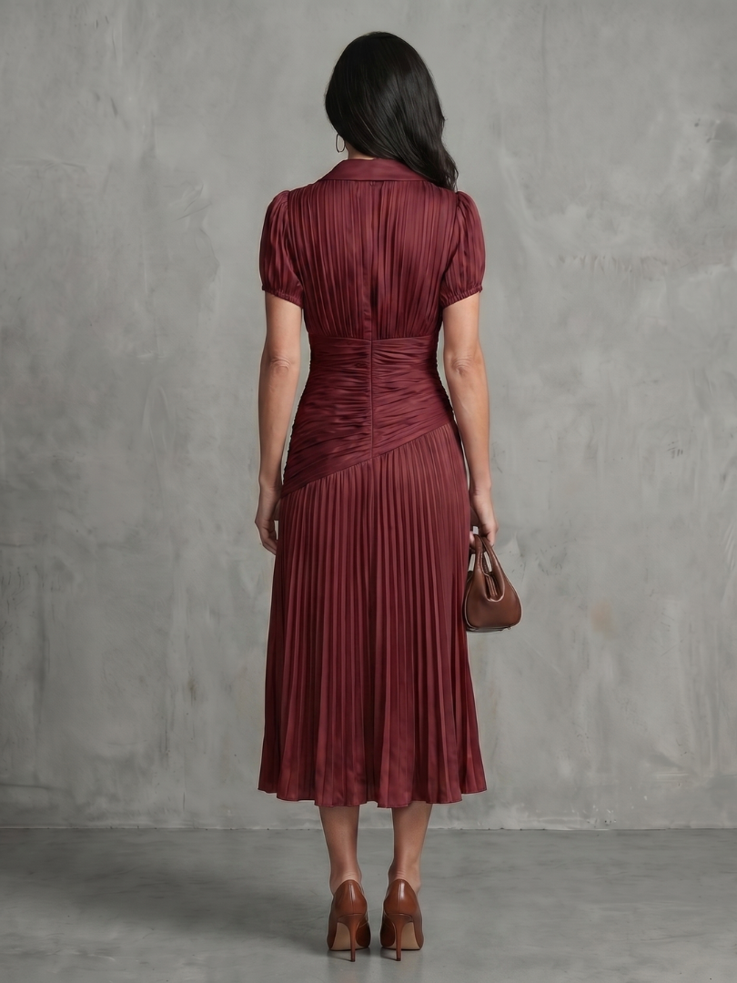 Eloise | Pleated Waistline Stripe Midi Dress