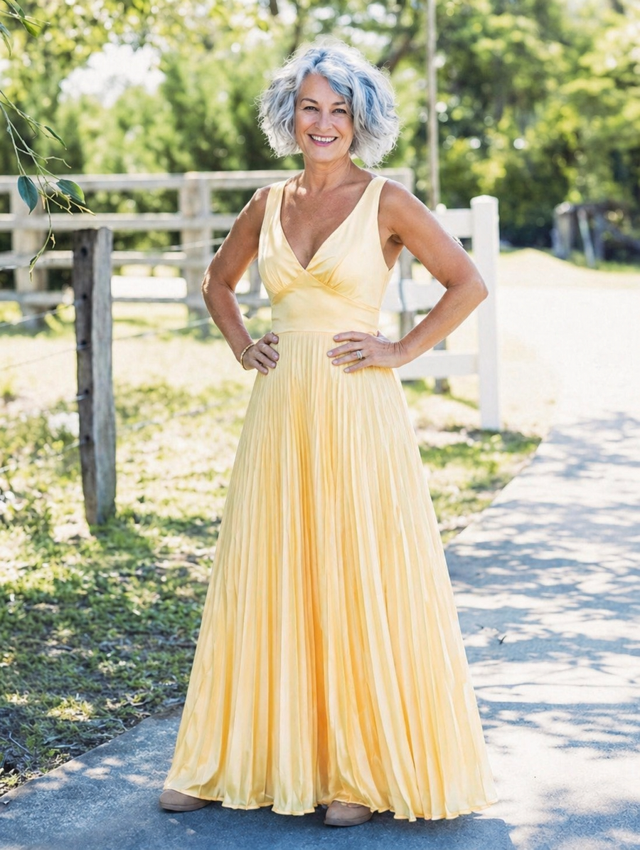 Faye | Pleated V-Neck Maxi Dress