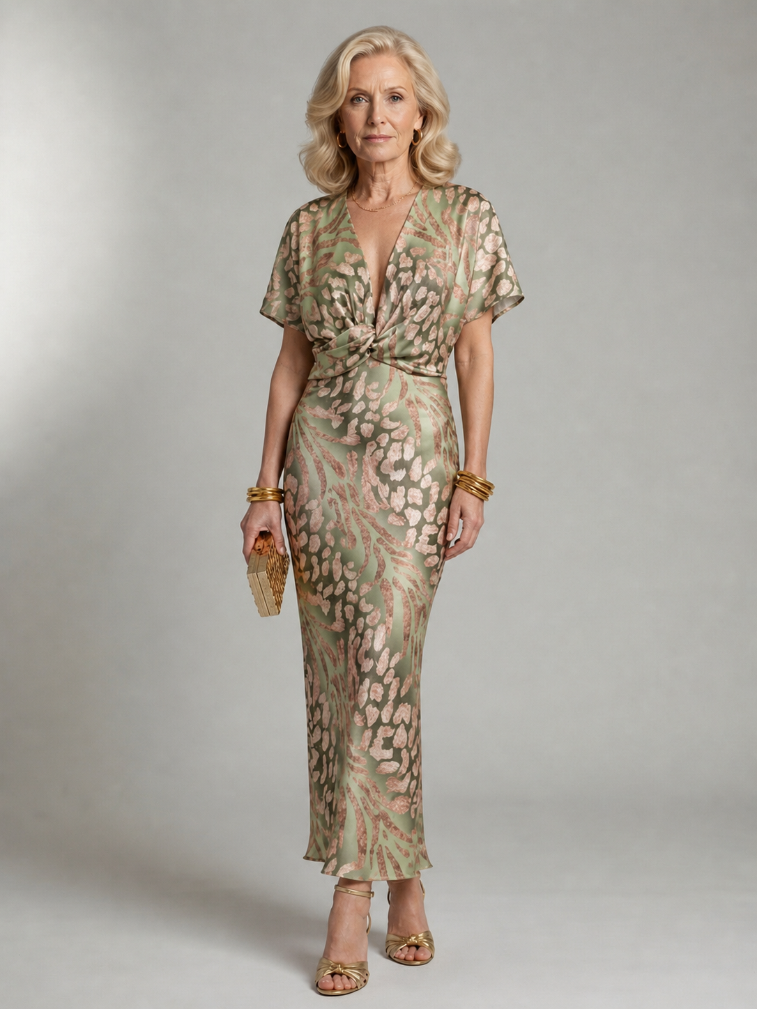 Beatrix | Abstract Print V Neck Twist Waist Midi Dress