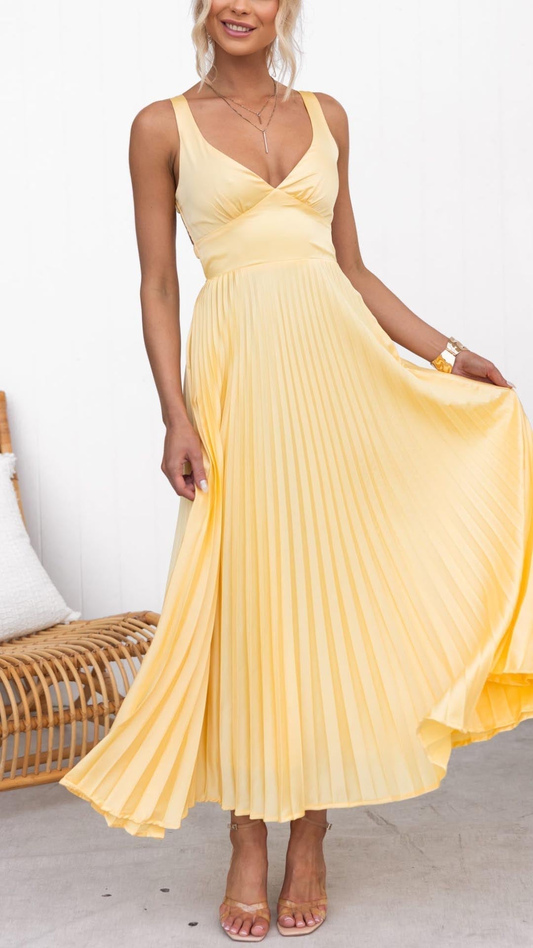 Faye | Pleated V-Neck Maxi Dress