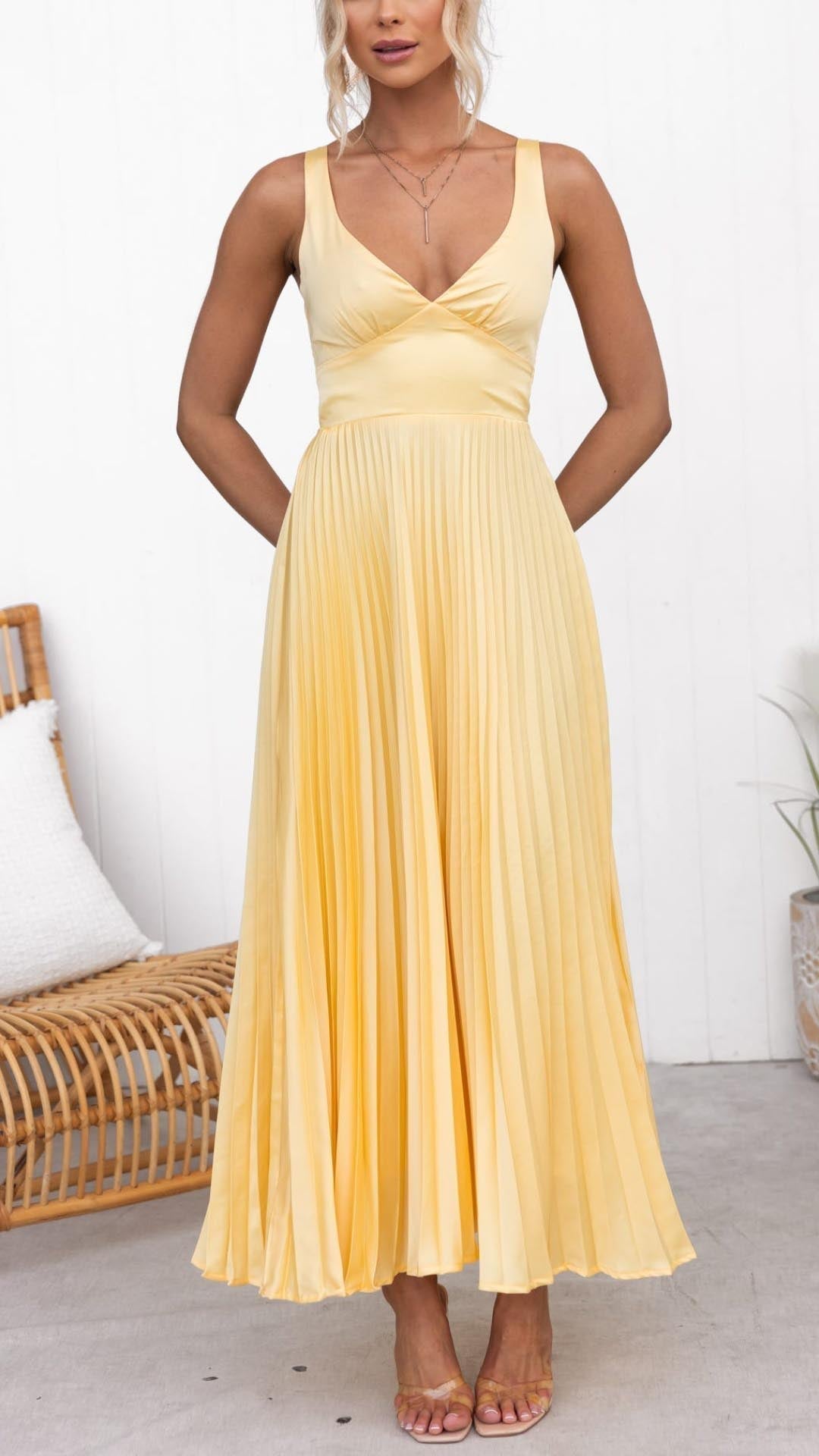 Faye | Pleated V-Neck Maxi Dress