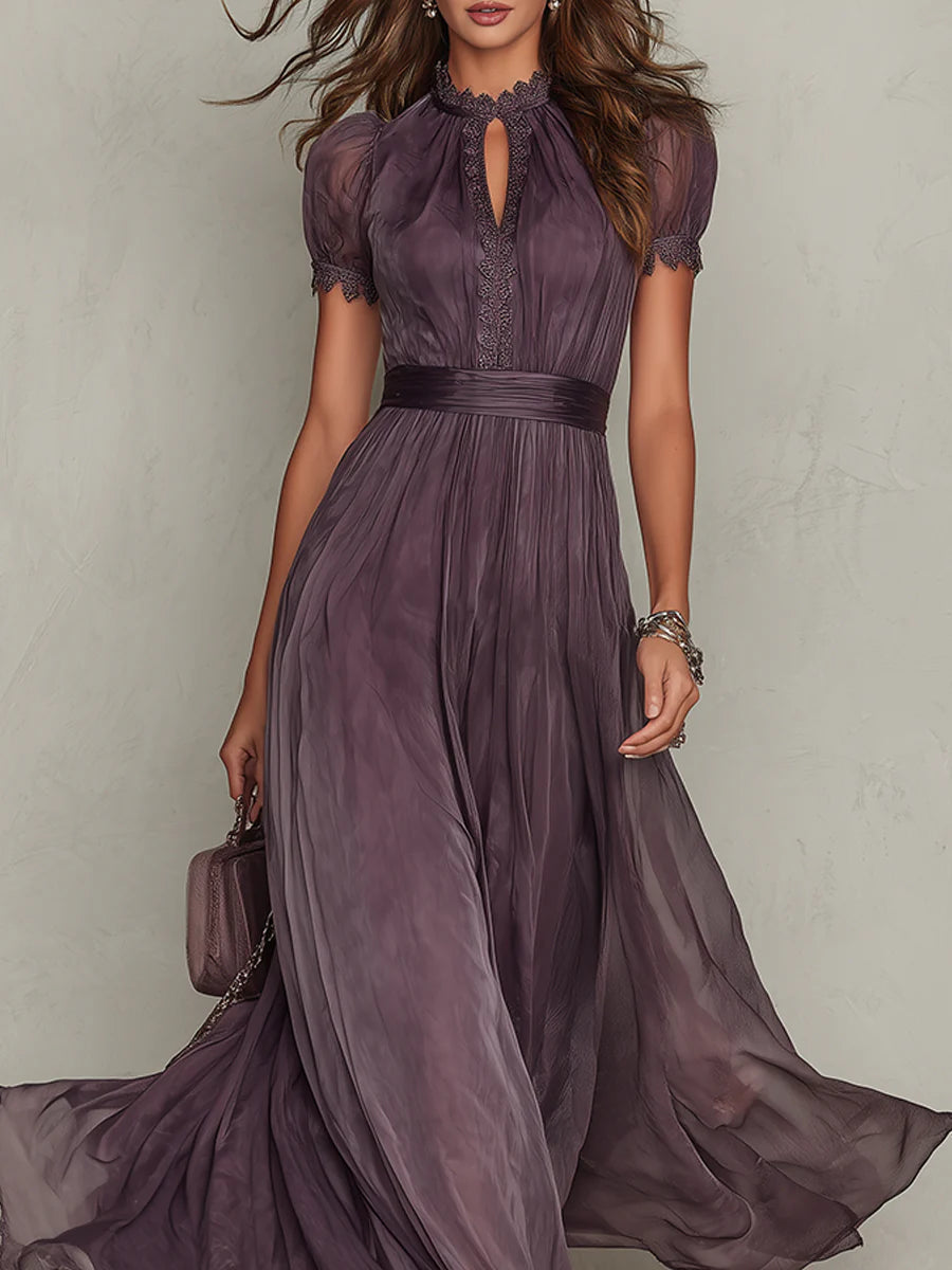 Iselle | Babette Elegant Purple Chiffon Keyhole Maxi Dress