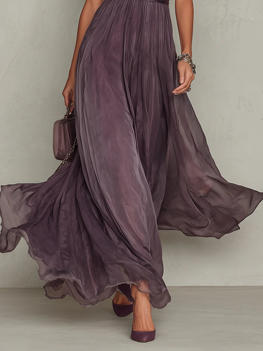 Iselle | Babette Elegant Purple Chiffon Keyhole Maxi Dress
