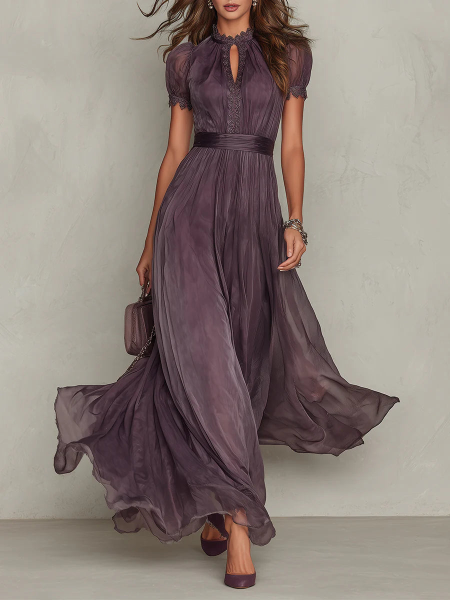 Iselle | Babette Elegant Purple Chiffon Keyhole Maxi Dress