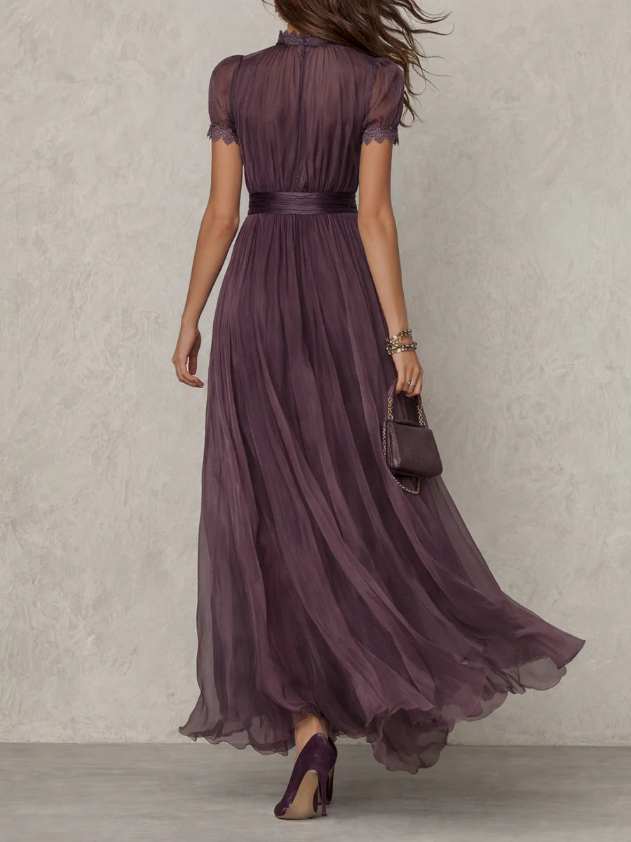Iselle | Babette Elegant Purple Chiffon Keyhole Maxi Dress