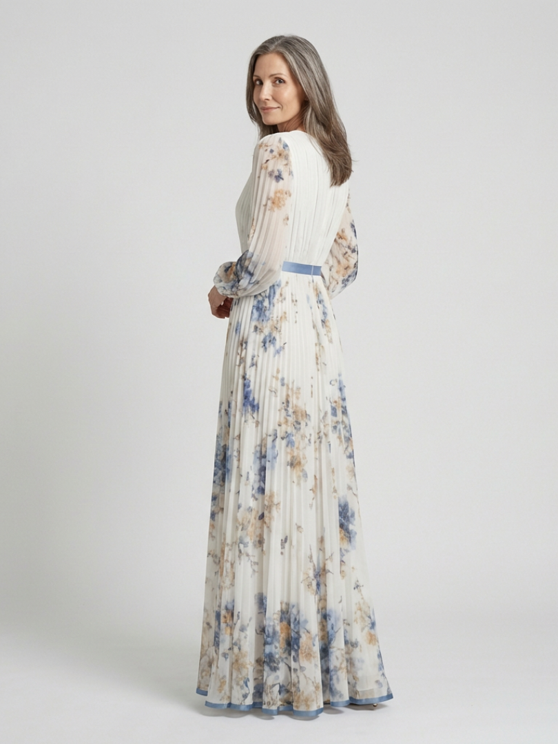 Evangeline | Long Sleeve V Neck Floral Maxi Dress