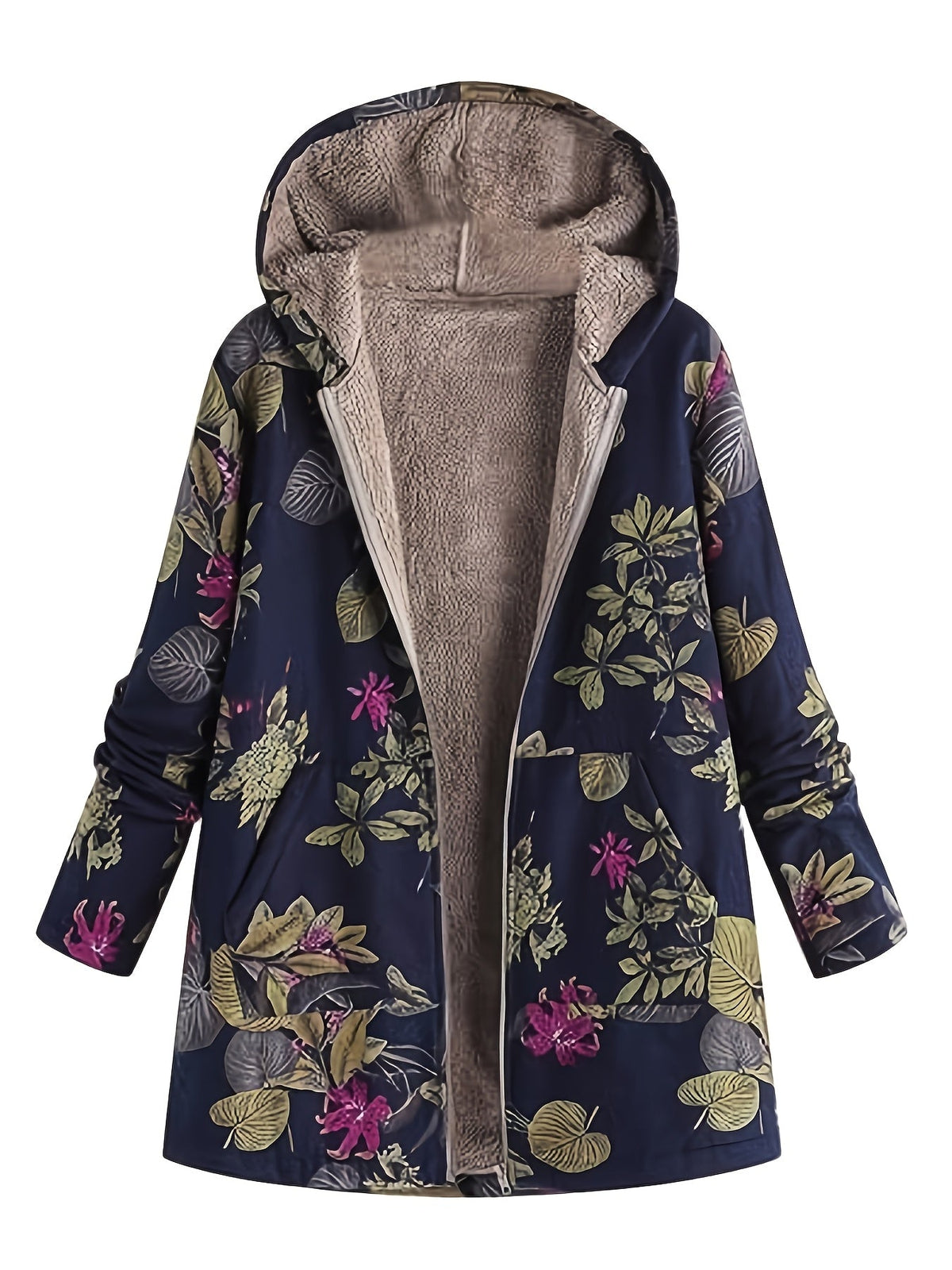 Rosalind™ | Floral Fleece-Lined Hooded Coat