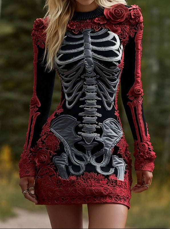 Ravenna Skeleton Floral Appliqué Mini Dress